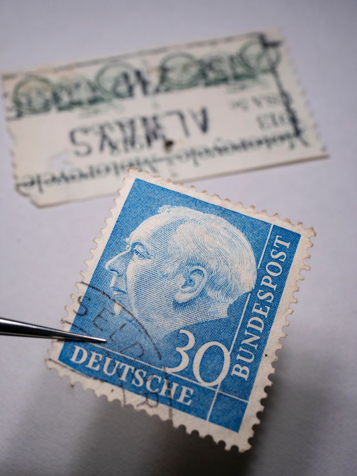 Detailed shot of a vintage German postage stamp with historical significance.